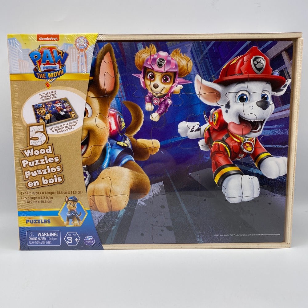 Paw Patrol The Movie - Set of 5 Wood Puzzles with Storage Box for Kids